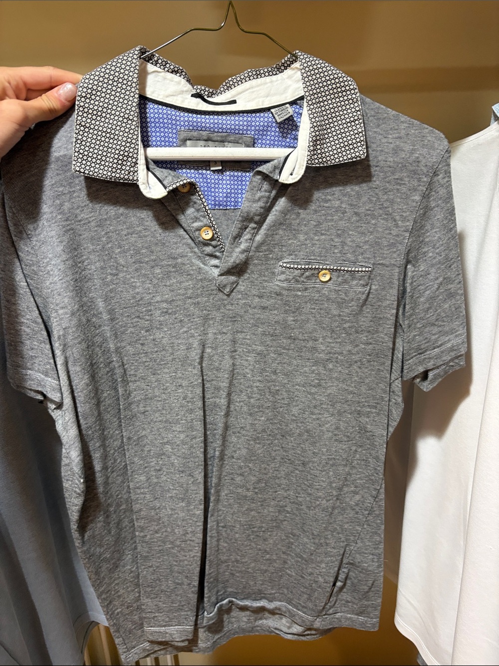 Ted Baker London Grey Polo with Patterned Contrast Collar